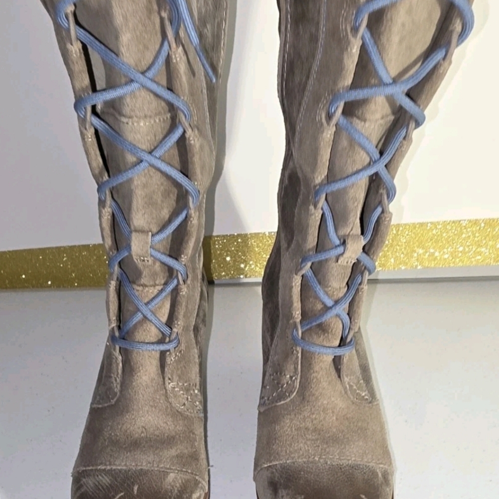 SOREL CATE THE GREAT WEDGE Tall Brown W/ Blue laces Leather RARE HTF Sz 7/38 - Picture 11 of 16